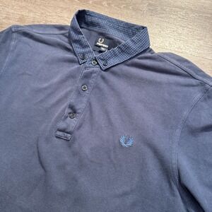 Fred Perry Polo Shirt Mens Large Blue Short Sleeve Cotton Logo Collared Logo
